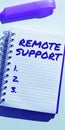 Writing displaying text Remote Support. Internet Concept help end-users to solve computer problems and issues remotely Royalty Free Stock Photo