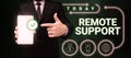 Text caption presenting Remote Support. Word for help end-users to solve computer problems and issues remotely Royalty Free Stock Photo
