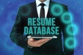 Writing displaying text Resume Database. Business overview database of candidates that you can search by skillset Man In