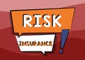 Writing displaying text Risk Insurance. Business idea The possibility of Loss Damage against the liability coverage Two