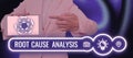 Hand writing sign Root Cause Analysis. Business overview Method of Problem Solving Identify Fault or Problem Royalty Free Stock Photo