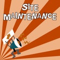 Writing displaying text Site Maintenance. Business showcase keeping the website secure updated running and bugfree