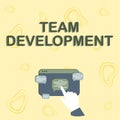 Writing displaying text Team Development. Business approach learn why and how small groups change over time with graphs Royalty Free Stock Photo
