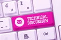 Conceptual caption Technical Discussion. Concept meaning conversation or debate about a specific technical issue Royalty Free Stock Photo