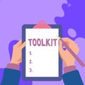 Writing displaying text Toolkit. Business approach set of tools kept in a bag or box and used for a particular purpose Royalty Free Stock Photo