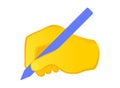Writing hand icon. Yellow gesture emoji vector