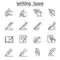 Writing icon set in thin line style