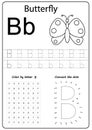 Writing letter B. Worksheet. Writing A-Z, alphabet, exercises game for kids. Royalty Free Stock Photo