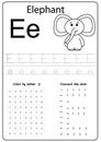 Writing letter E. Worksheet. Writing A-Z, alphabet, exercises game for kids.