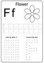 Writing letter F. Worksheet. Writing A-Z, alphabet, exercises game for kids. Royalty Free Stock Photo