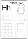 Writing letter H. Worksheet. Writing A-Z, alphabet, exercises game for kids.