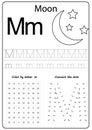 Writing letter M. Worksheet. Writing A-Z, alphabet, exercises game for kids.
