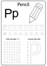 Writing letter P. Worksheet. Writing A-Z, alphabet, exercises game for kids. Royalty Free Stock Photo