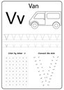 Writing letter V. Worksheet. Writing A-Z, alphabet, exercises game for kids. Royalty Free Stock Photo