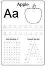 Writing letter A. Worksheet. Writing A-Z, alphabet, exercises game for kids.