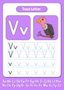 Writing letters. Tracing page. Practice sheet. Worksheet for kids. Learn alphabet. Cute character. Color vector illustration.