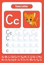 Writing letters. Tracing page. Practice sheet. Worksheet for kids. Learn alphabet. Cute character. Color vector illustration.