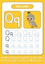 Writing letters. Tracing page. Practice sheet. Worksheet for kids. Learn alphabet. Cute character. Color vector illustration.