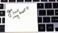 Writing love text on memo post reminder. Sticker with lovely message. Text on notepaper