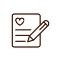 Writing note paper love heart romantic passion feeling related icon thick line Royalty Free Stock Photo