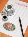 Writing note paper stationery ink pen calligraphy inkwell lined ruled letter correspondence writing mail post floral flowers