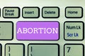 Writing note showing Abortion. Business photo showcasing Deliberate termination of a huanalysis pregnancy Death of the