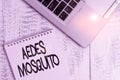 Writing note showing Aedes Mosquito. Business photo showcasing the yellow fever mosquito that can spread dengue fever Top trendy Royalty Free Stock Photo