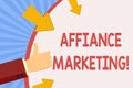 Writing note showing Affiance Marketing. Business photo showcasing joining two or more companies in same field mutual