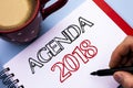 Writing note showing Agenda 2018. Business photo showcasing Strategy Planning Things Schedule Future Goals Organize written on No Royalty Free Stock Photo