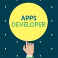 Writing note showing Apps Developer. Business photo showcasing Graphic artist Software Programmer and Analyst Experts