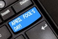 Writing note showing April Fool S Is Day. Business photo showcasing fixed date that has occasion for playing tricks