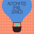 Writing note showing Automated Email Service. Business photo showcasing automatic decision making based on big data Hu analysis