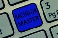 Writing note showing Bachelor Master. Business photo showcasing An advanced degree completed after bachelor's degree