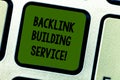 Writing note showing Backlink Building Service. Business photo showcasing Increase backlink by exchanging links with