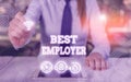 Writing note showing Best Employer. Business photo showcasing creating a culture where employees feel valued and appreciated