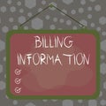Writing note showing Billing Information. Business photo showcasing address connected to a specific form of payment