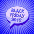 Writing note showing Black Friday 2019. Business photo showcasing day following Thanksgiving Discounts Shopping day Sparkling wave Royalty Free Stock Photo