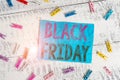 Writing note showing Black Friday. Business photo showcasing The day after the US holiday of Thanksgiving Shopping season Colored Royalty Free Stock Photo