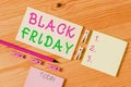 Writing note showing Black Friday. Business photo showcasing The day after the US holiday of Thanksgiving Shopping season Colored Royalty Free Stock Photo