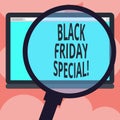 Writing note showing Black Friday Special. Business photo showcasing The day after thanksgiving Crazy Sale Shopping Royalty Free Stock Photo