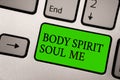 Writing note showing Body Spirit Soul Me. Business photo showcasing Personal Balance Therapy Conciousness state of mind Silver gre Royalty Free Stock Photo