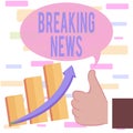 Writing note showing Breaking News. Business photo showcasing Special Report Announcement Happening Current Issue Flashnews Thumb Royalty Free Stock Photo