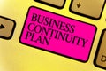 Writing note showing Business Continuity Plan. Business photo showcasing creating systems prevention deal potential threats Keyboa Royalty Free Stock Photo