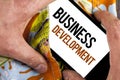 Writing note showing Business Development. Business photo showcasing Develop and Implement Organization Growth Opportunities writ Royalty Free Stock Photo