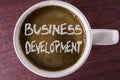 Writing note showing Business Development. Business photo showcasing Develop and Implement Organization Growth Opportunities writ Royalty Free Stock Photo