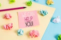 Writing note showing We Can Help You. Business photo showcasing offering good assistance to customers or friends Colored