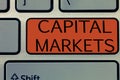 Writing note showing Capital Markets. Business photo showcasing Allow businesses to raise funds by providing market security