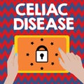 Writing note showing Celiac Disease. Business photo showcasing Small intestine is hypersensitive to gluten Digestion problem Royalty Free Stock Photo