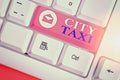 Writing note showing City Taxi. Business photo showcasing type of vehicle for hire with a driver often for a nonshared Royalty Free Stock Photo