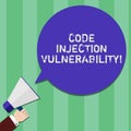 Writing note showing Code Injection Vulnerability. Business photo showcasing introduction of code into an application Hu Royalty Free Stock Photo
